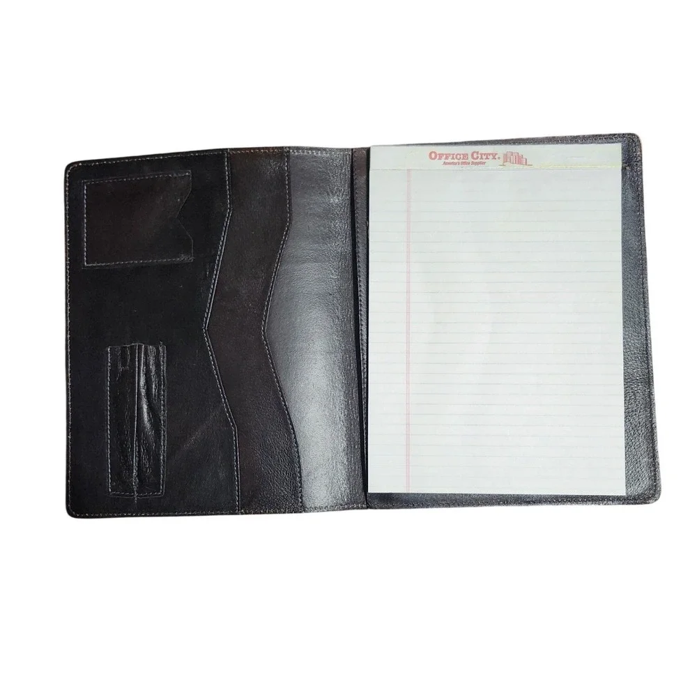 Vintage Tooled Leather Portfolio Brown Geometric Professional Document Organizer